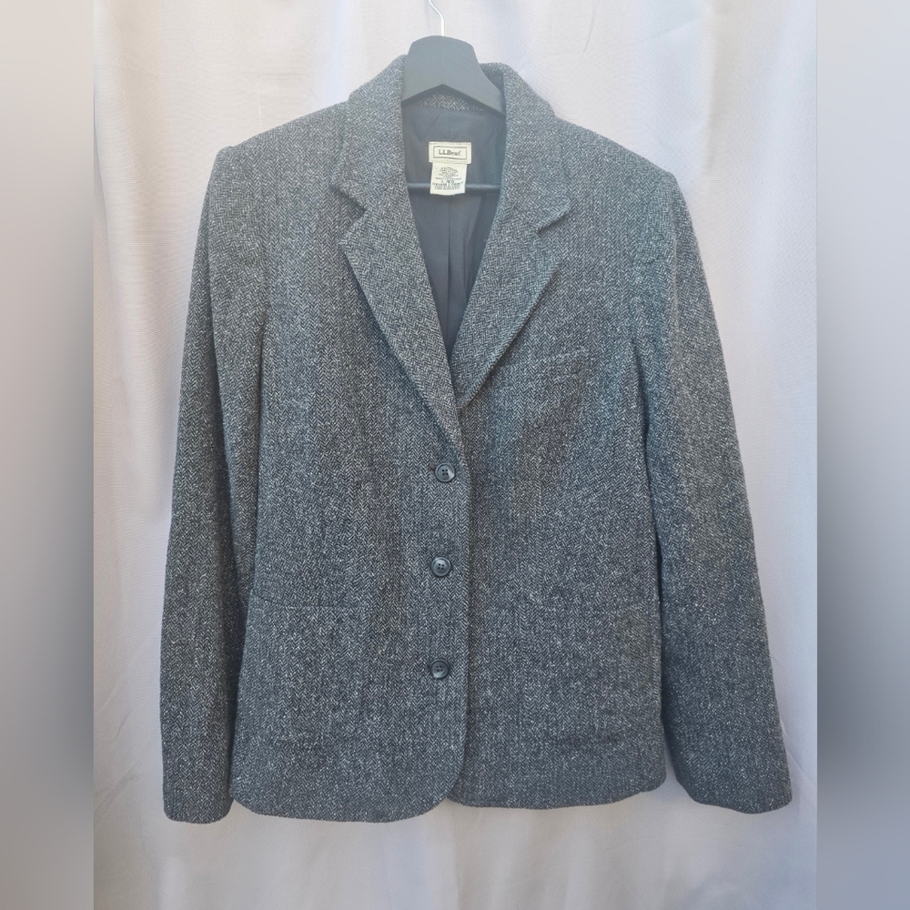 L.L. Bean Women's Charcoal Tweed Wool Blazer Coat